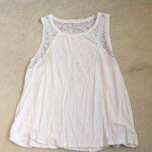 white tank top with floral lace detail